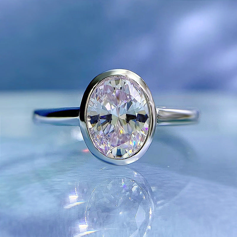 Oval White Diamond Ice Flower Cut Wedding Ring For Women