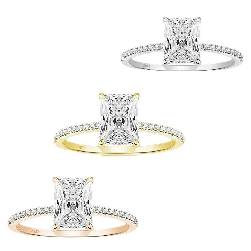 925 Silver Inlay Women's 3CT Rhinestone Ring