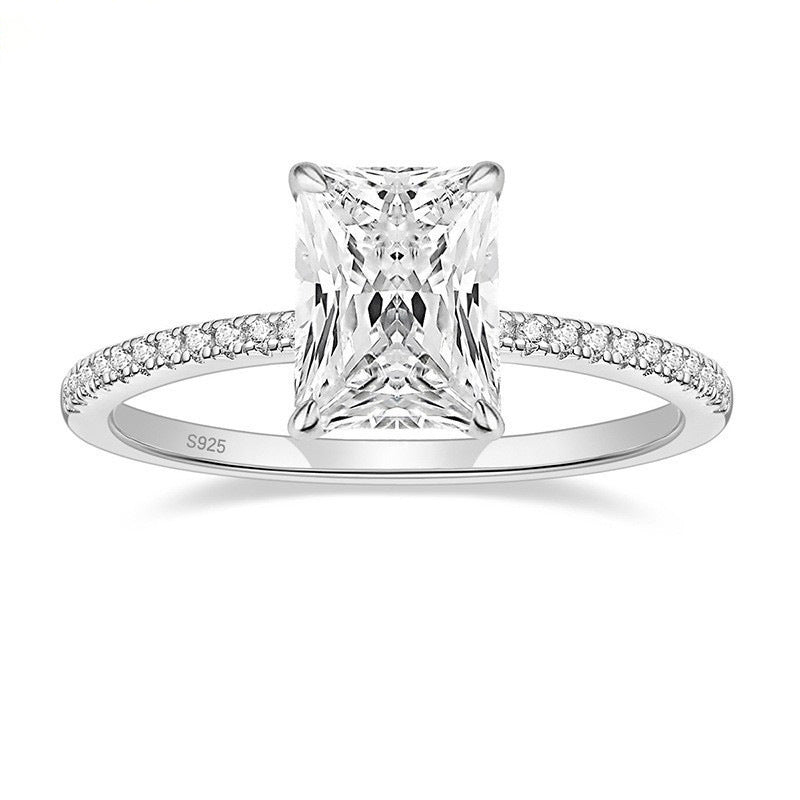 925 Silver Inlay Women's 3CT Rhinestone Ring