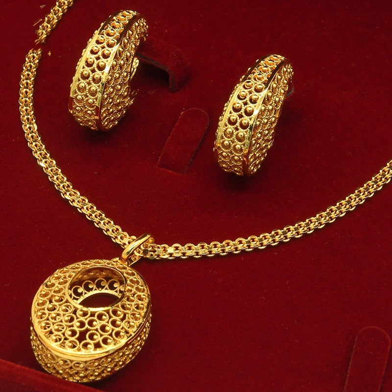 Alluvial Gold Twisted Geometric Necklace Earrings European And American