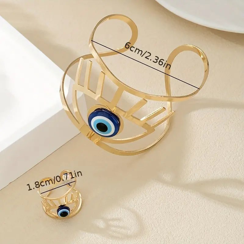 14K Gold Plated Golden Eye Charm Bangle & Ring Set