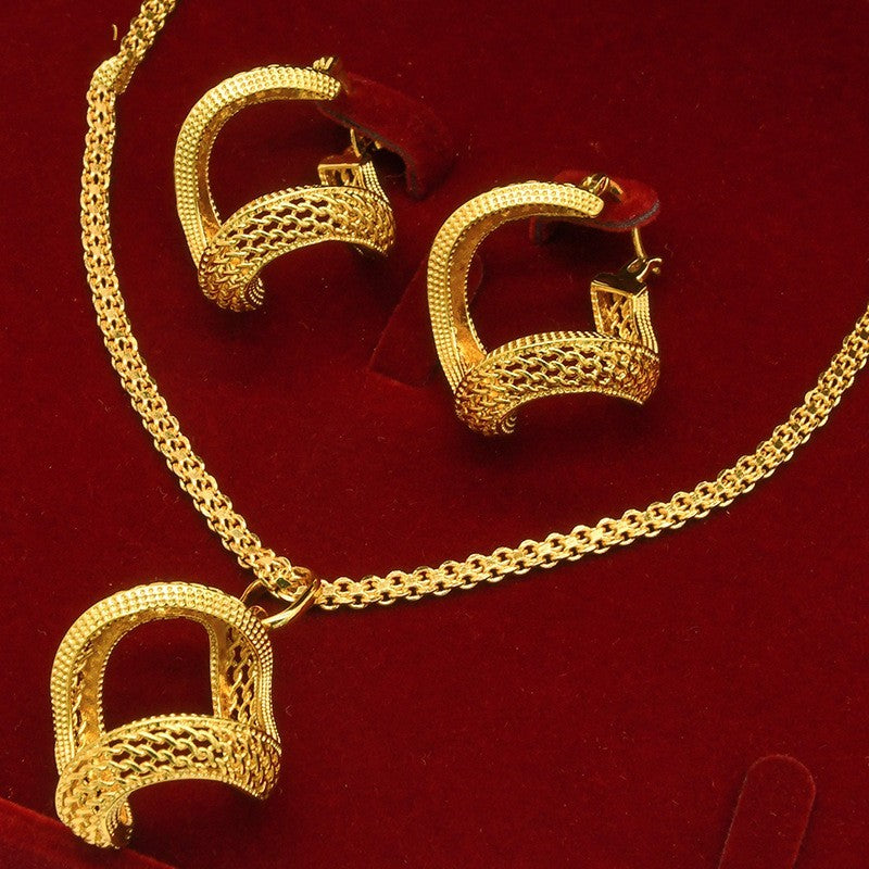 Alluvial Gold Twisted Geometric Necklace Earrings European And American