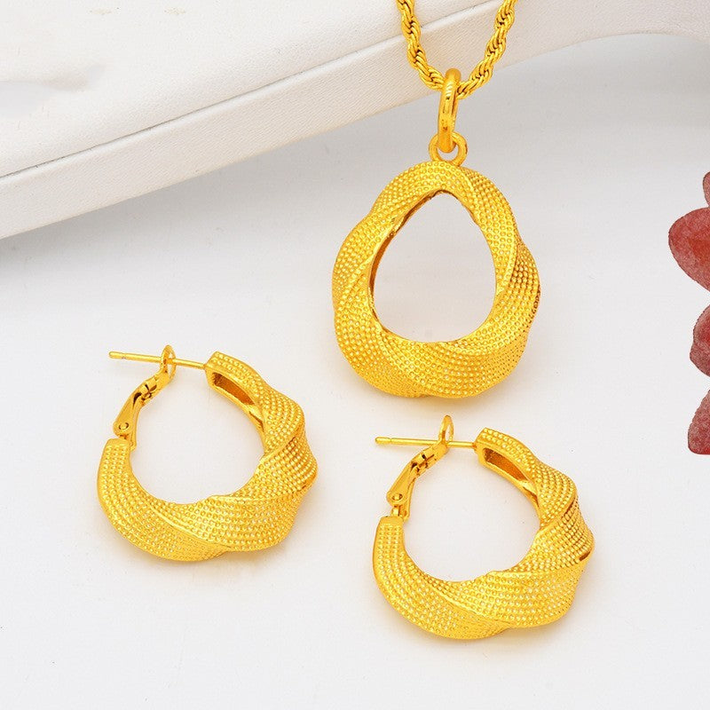 Alluvial Gold Twisted Geometric Necklace Earrings European And American