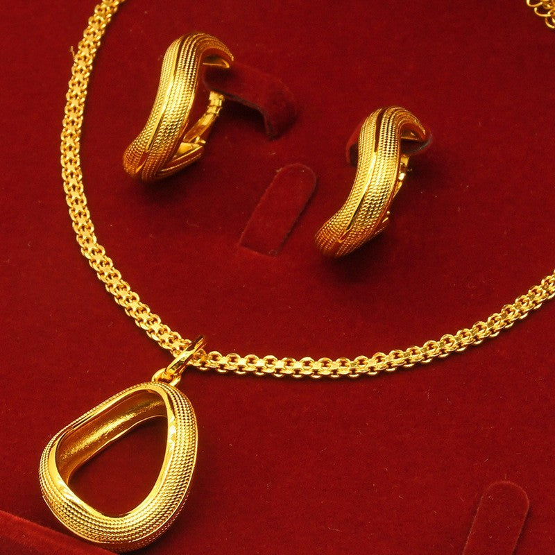 Alluvial Gold Twisted Geometric Necklace Earrings European And American