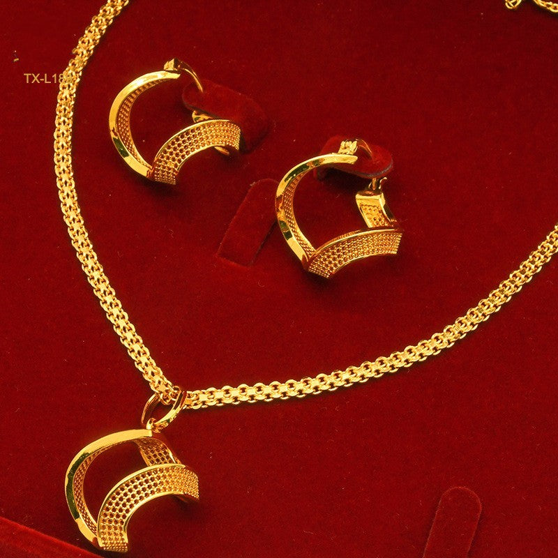 Alluvial Gold Twisted Geometric Necklace Earrings European And American