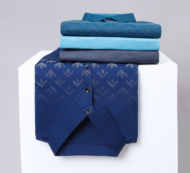 New Ice Silk Short Sleeve Middle-aged Men's Polo Shirt Business Casual Printing Lapel Quick-drying Top