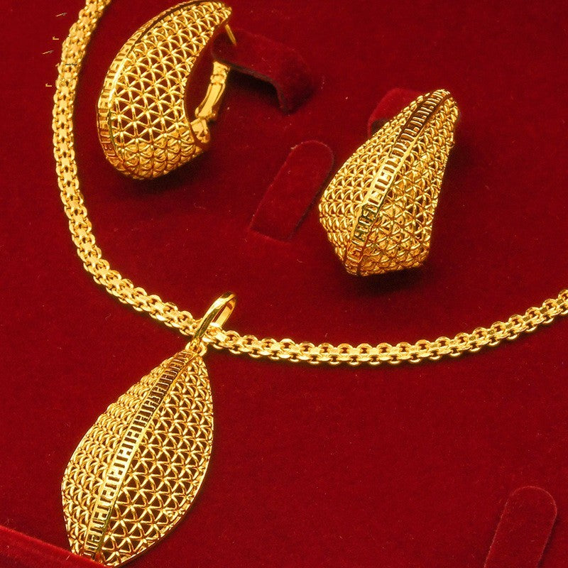 Alluvial Gold Twisted Geometric Necklace Earrings European And American