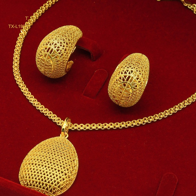 Alluvial Gold Twisted Geometric Necklace Earrings European And American