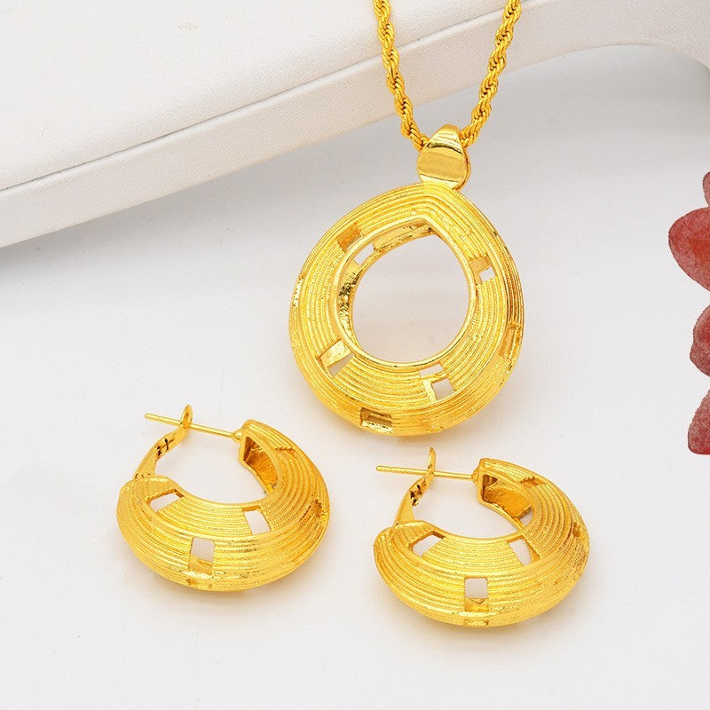 Alluvial Gold Twisted Geometric Necklace Earrings European And American