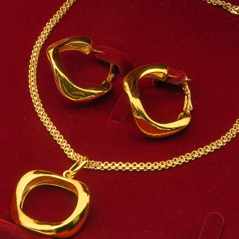 Alluvial Gold Twisted Geometric Necklace Earrings European And American