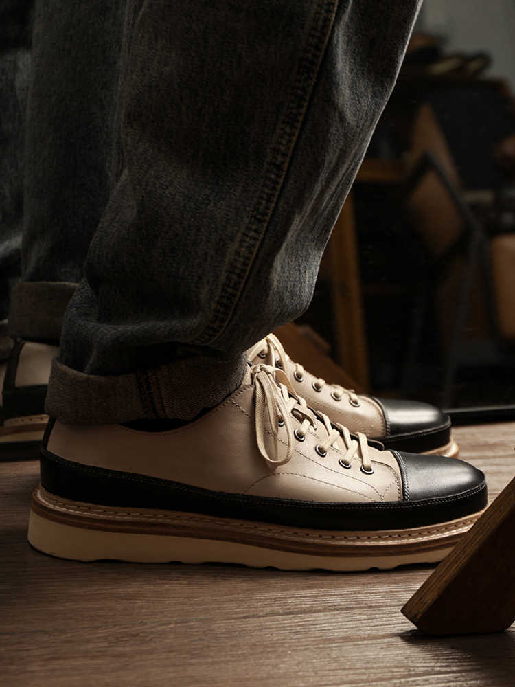 Vintage Vintage Handmade Board Shoes Genuine Leather Platform Casual Shoes