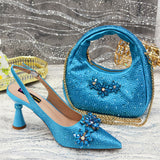 Pointed Toe High Heel Rhinestone Flower Shoes With Handbag Soft