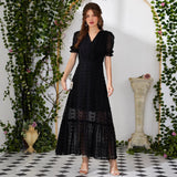 Women's Spring Summer Elegance V-neck Lotus Leaf Dress