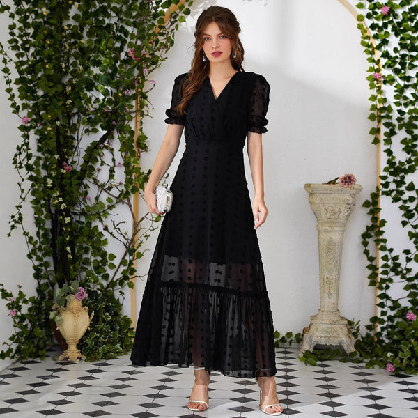 Women's Spring Summer Elegance V-neck Lotus Leaf Dress