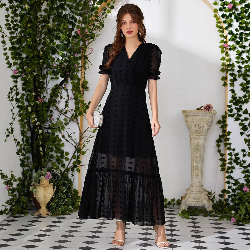 Women's Spring Summer Elegance V-neck Lotus Leaf Dress