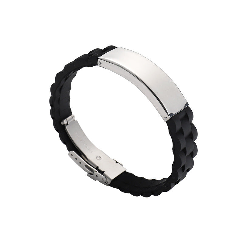 European And American Popular Trendy Jewelry Silicone Sports Men Simple Laser Sculpture Stainless Steel Bracelet