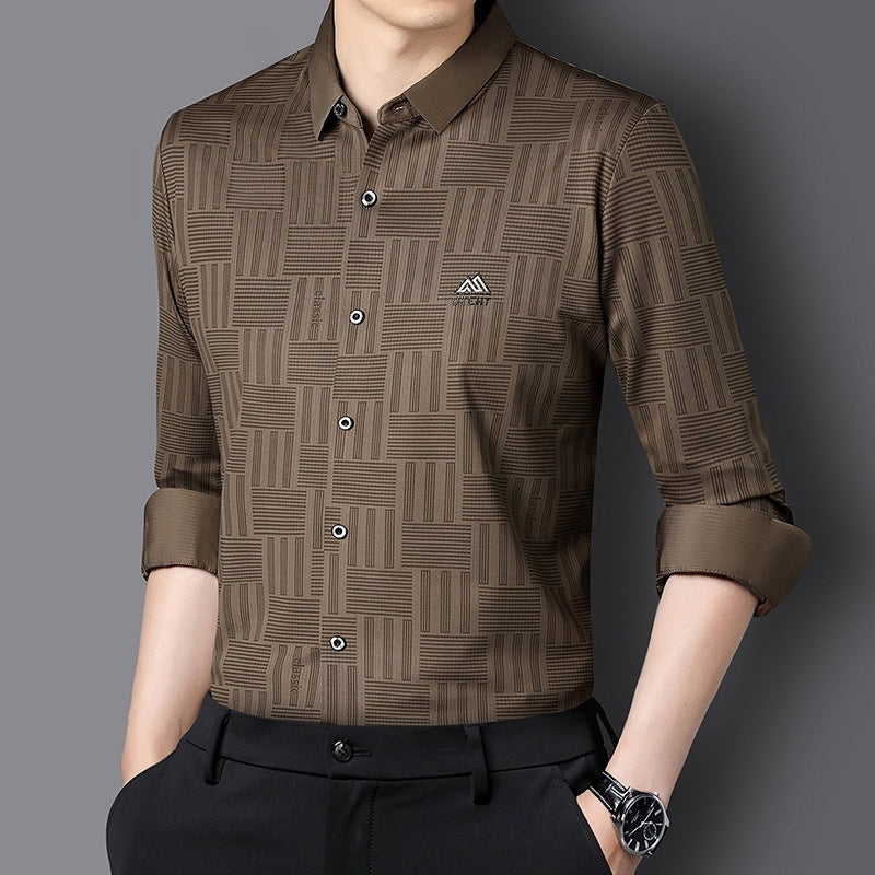 Autumn New Seamless Long-sleeved Men's Business Fashion Middle-aged Casual Shirt
