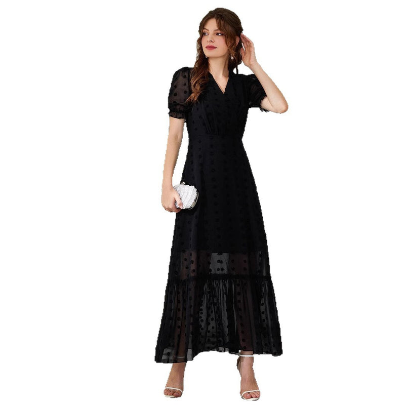 Women's Spring Summer Elegance V-neck Lotus Leaf Dress