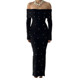 Sexy Beaded Off-shoulder Long Sleeve Dress