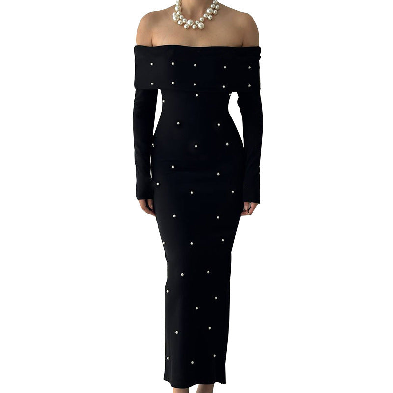 Sexy Beaded Off-shoulder Long Sleeve Dress