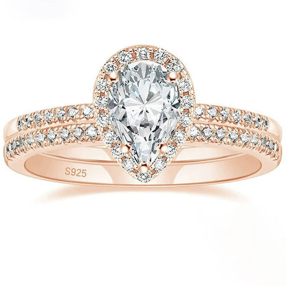 S925 Inlaid Water Drop Pear-shaped Zircon Women's Ring