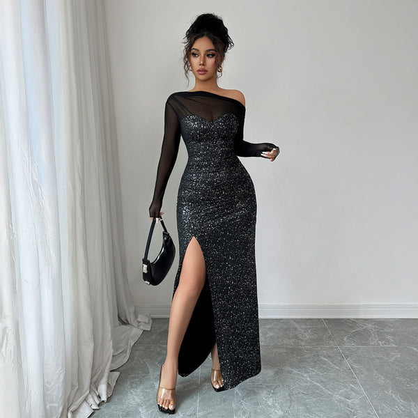 Elegant Graceful Style Tube Top Long Sleeve Dress Dress Women's Clothing