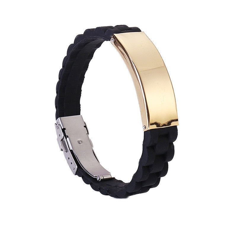 European And American Popular Trendy Jewelry Silicone Sports Men Simple Laser Sculpture Stainless Steel Bracelet
