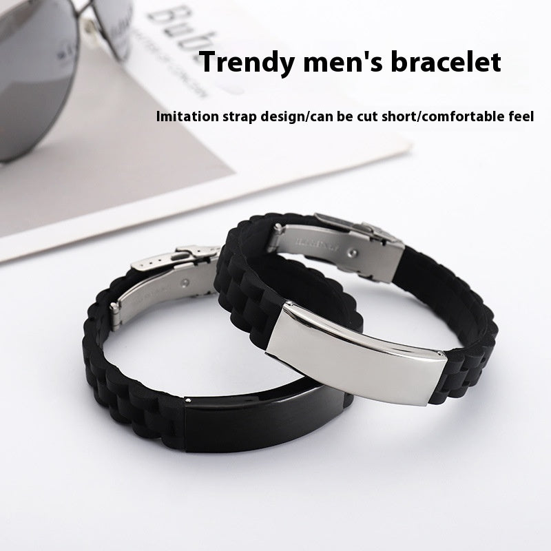 European And American Popular Trendy Jewelry Silicone Sports Men Simple Laser Sculpture Stainless Steel Bracelet
