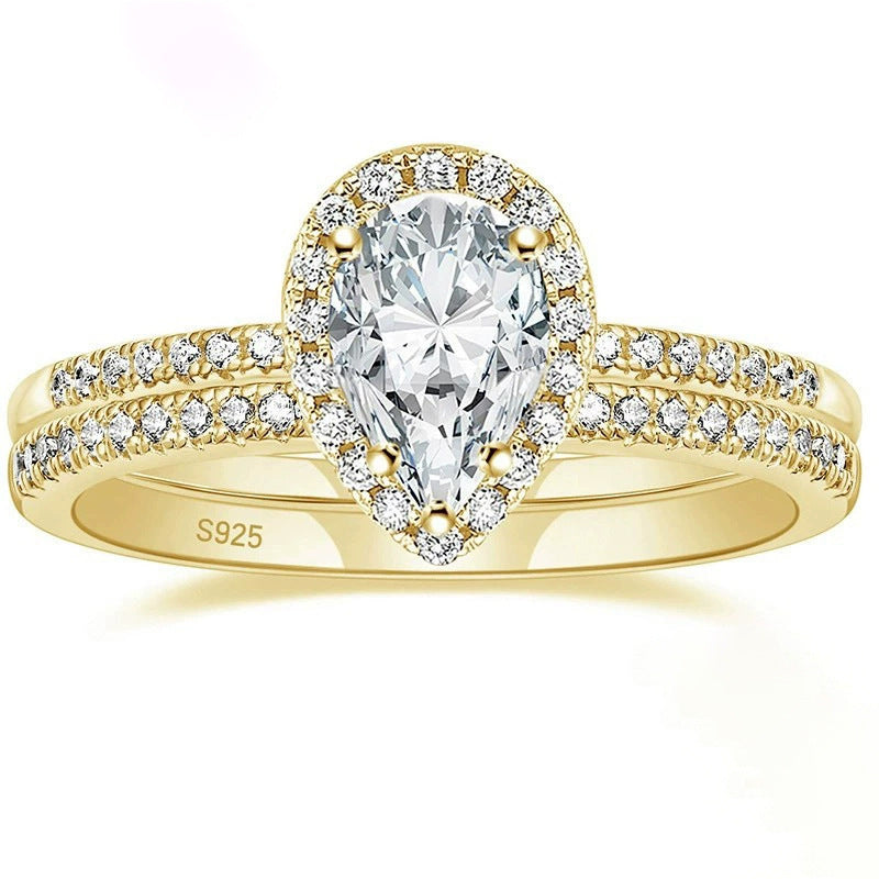 S925 Inlaid Water Drop Pear-shaped Zircon Women's Ring