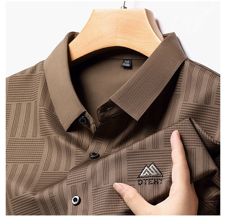 Autumn New Seamless Long-sleeved Men's Business Fashion Middle-aged Casual Shirt