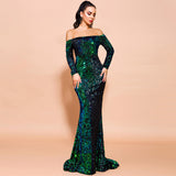Long Sleeve Sequins Party Evening Dress