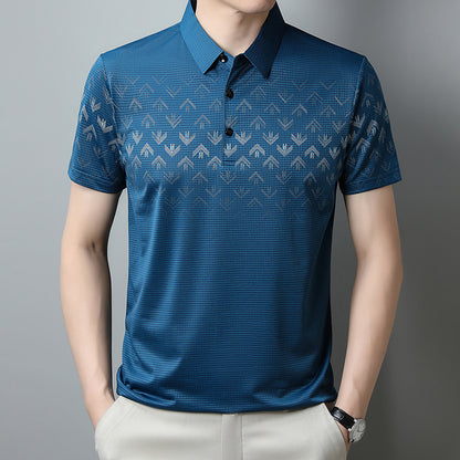 New Ice Silk Short Sleeve Middle-aged Men's Polo Shirt Business Casual Printing Lapel Quick-drying Top