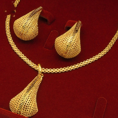 Alluvial Gold Twisted Geometric Necklace Earrings European And American