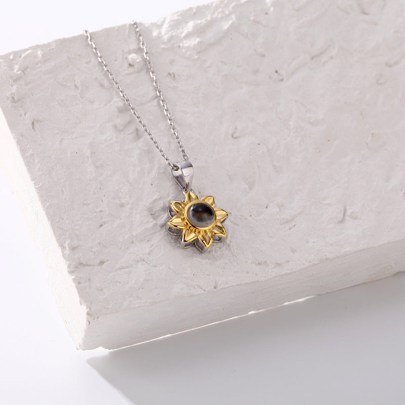 S925 Silver Sunflower Projection Necklace Women