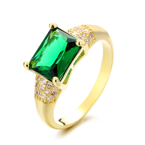 European And American Temperament Inlaid Emerald Emerald Plated 18K Gold Ring Female