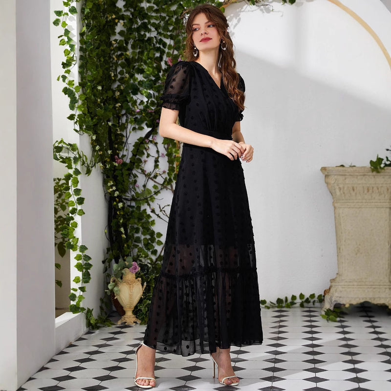 Women's Spring Summer Elegance V-neck Lotus Leaf Dress