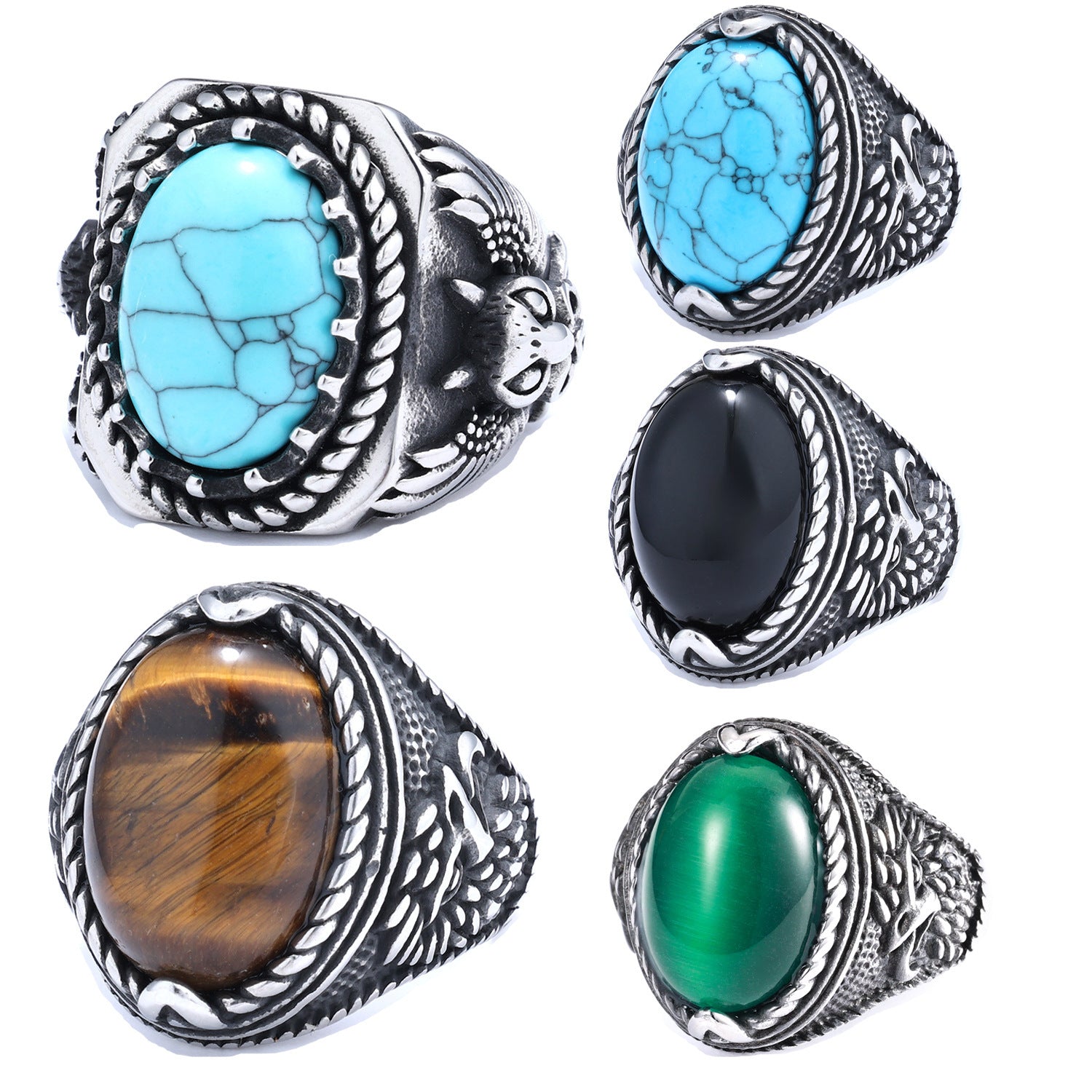 Stainless Steel Ring Turquoise Tiger Eye Ring