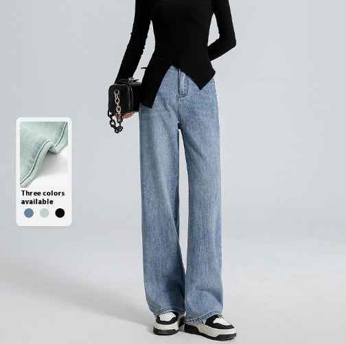 Three-color New Mint Green Stretch All-matching Wide-leg Jeans