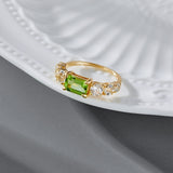 S925 Silver Plating K Gold Inlaid Rectangular Green Olive Ring