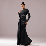 Long Sleeve Slim-fit Sheath Pearl Banquet Fishtail Evening Dress