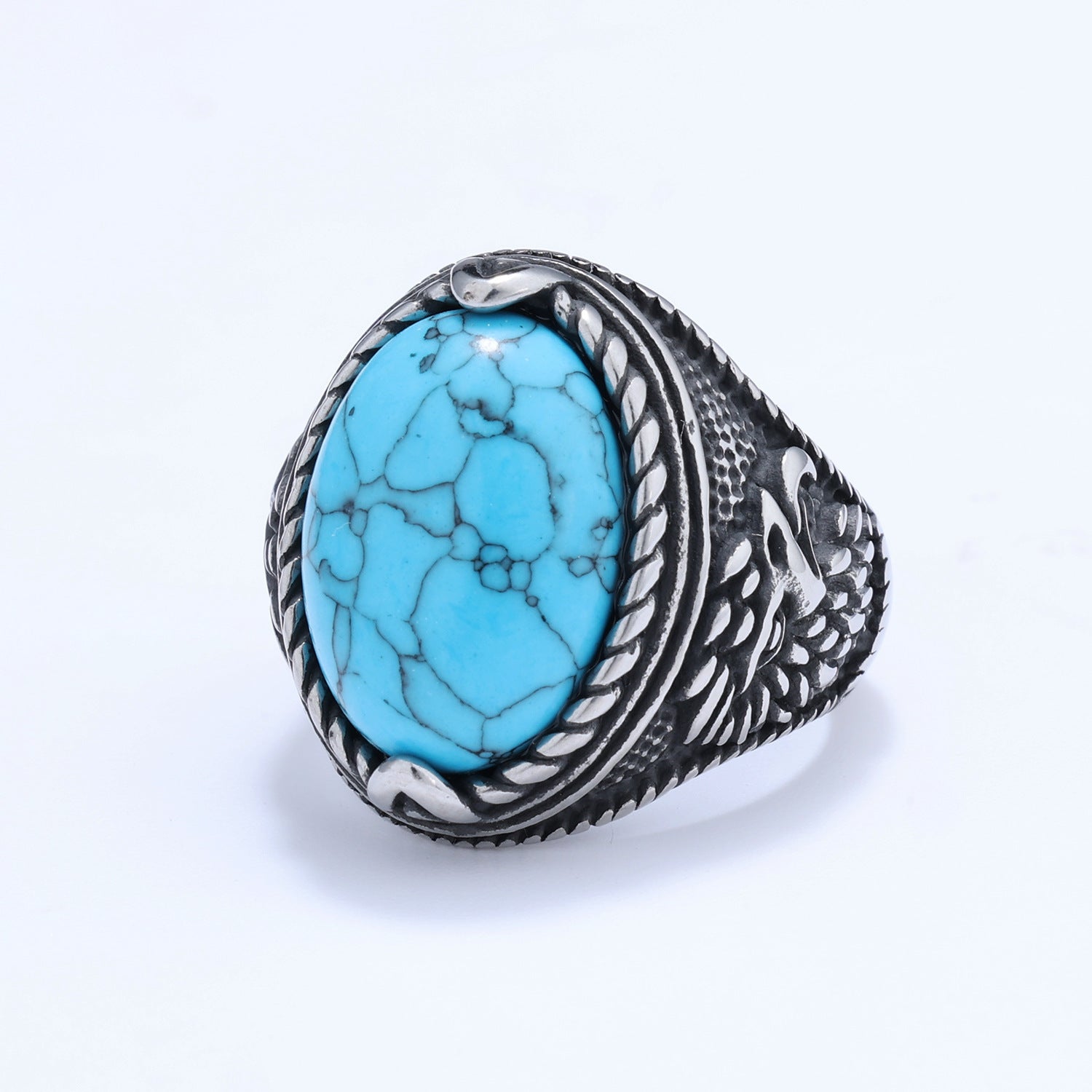 Stainless Steel Ring Turquoise Tiger Eye Ring
