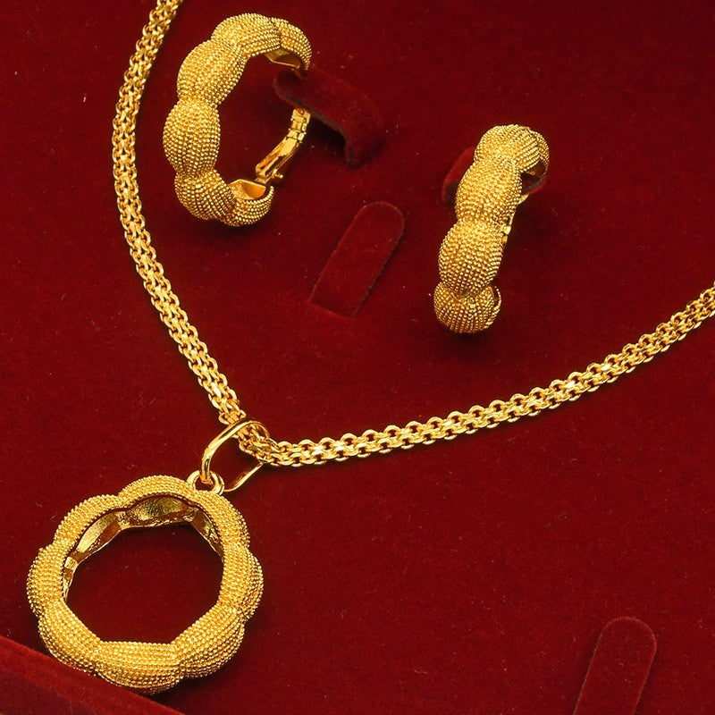 Alluvial Gold Twisted Geometric Necklace Earrings European And American