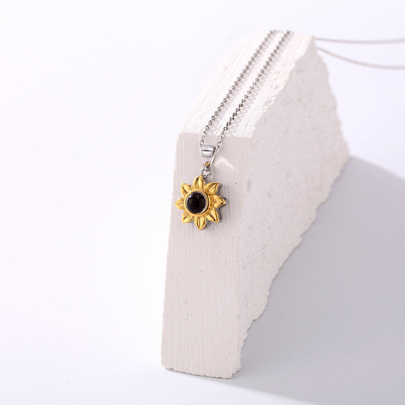 S925 Silver Sunflower Projection Necklace Women