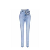 Women's Flower Leg Opening Zipper Split Jeans