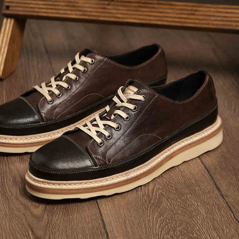 Vintage Vintage Handmade Board Shoes Genuine Leather Platform Casual Shoes