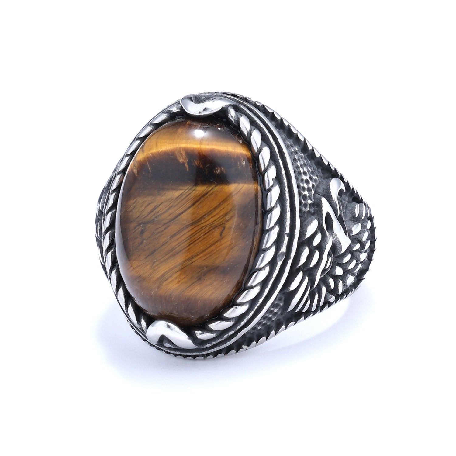 Stainless Steel Ring Turquoise Tiger Eye Ring