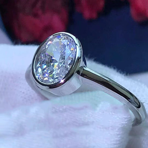 Oval White Diamond Ice Flower Cut Wedding Ring For Women