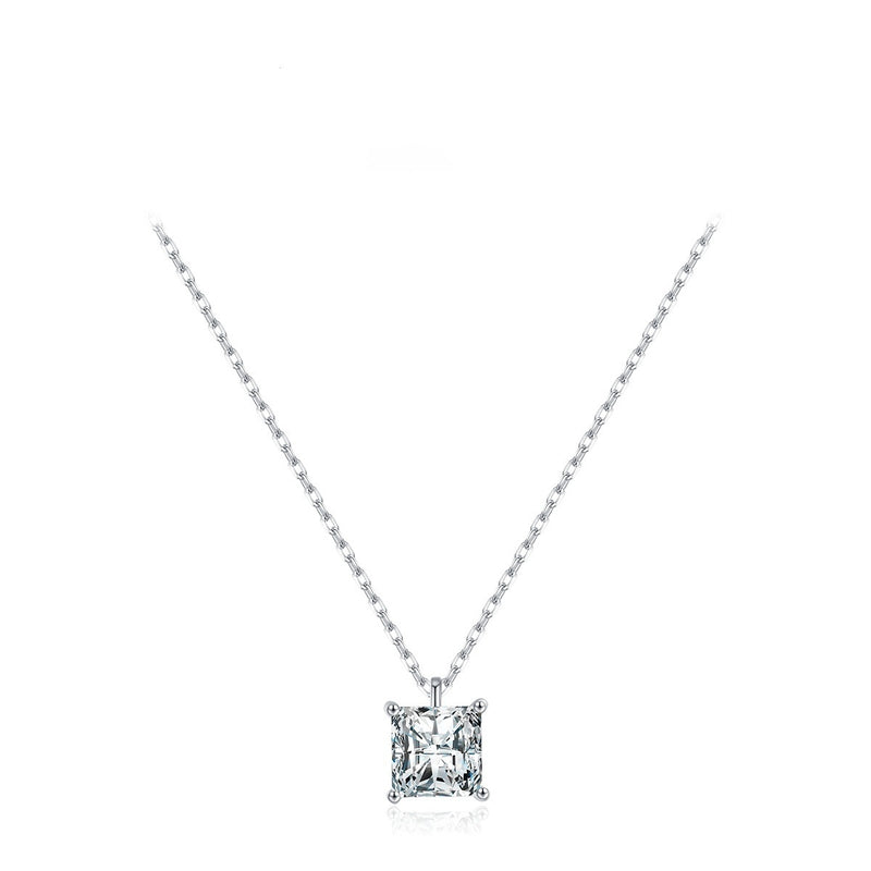 Sterling Silver Super Shiny Square Zircon Necklace