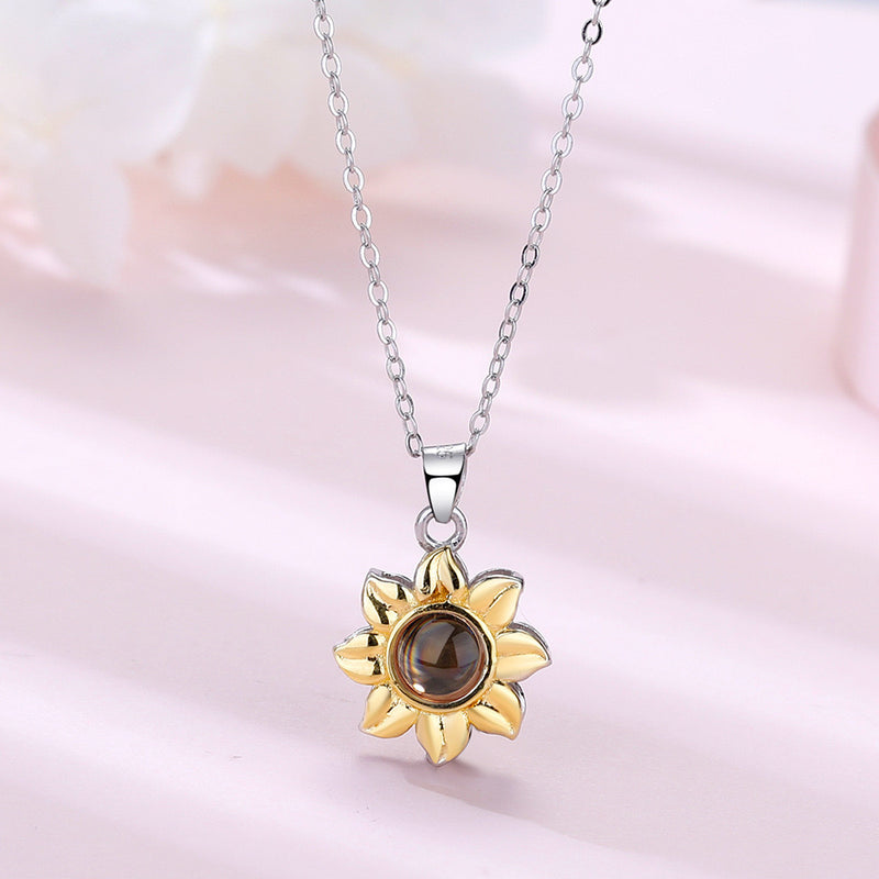 S925 Silver Sunflower Projection Necklace Women