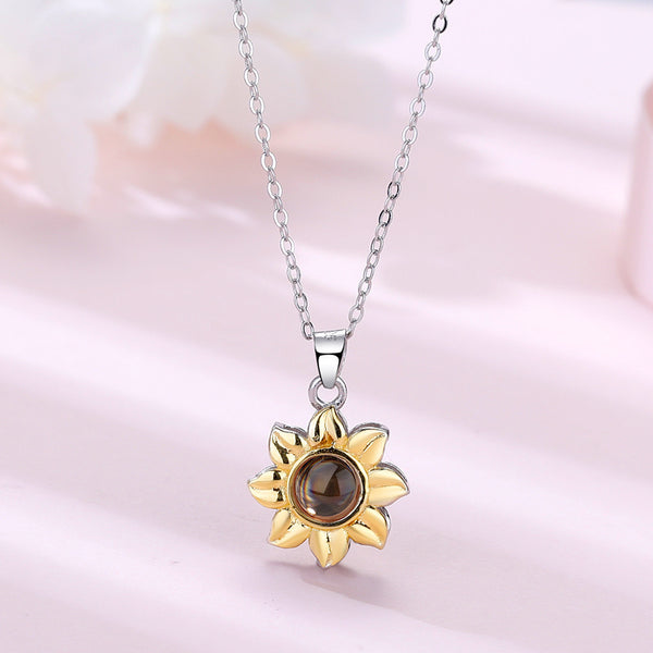 S925 Silver Sunflower Projection Necklace Women